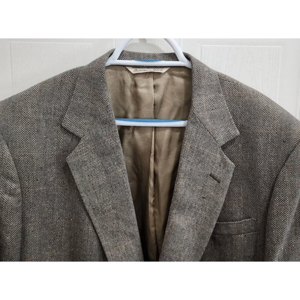 VTG Stafford Gray Herringbone 2 Button Suit Jacket Blazer Size 46L‎ USA MADE